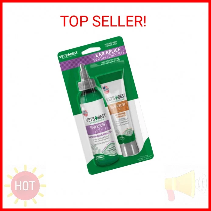 Vet's Best Kit de Limpiador de Oídos para Perros - Alivio de Oídos Multi-Síntomas - Tratamiento de Lavado y Secado Foto 2 de 2