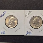 Lot of 2  Washington silver quarters.1957d 1960d Bu/Unc