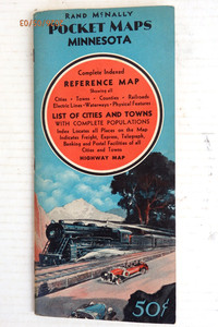 1934 Minnesota Rand McNally Pocket Map, 44 Pages MN Information, full state map