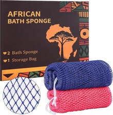 African Net Sponge Authentic with Knots, 2 Pieces Exfoliating Body Scrubber for