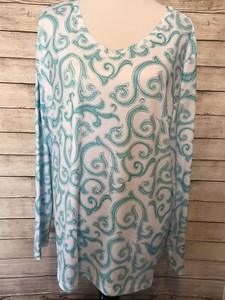 Coral-Bay-Energy-Active-Blue-Paisley-Print-Long-Sleeve-Top-Shirt-Women-s-Size-XL