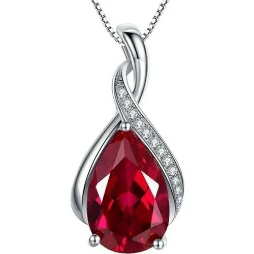 2.0Ct Oval Cut Simulated Red Ruby Women's Wedding Pendant 14K White Gold Plated - Picture 2 of 3