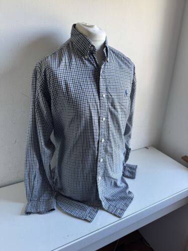 POLO RALPH LAUREN camicia uomo grande blu nero bianco Gingham Blake pony con bottoni - Foto 12 di 24