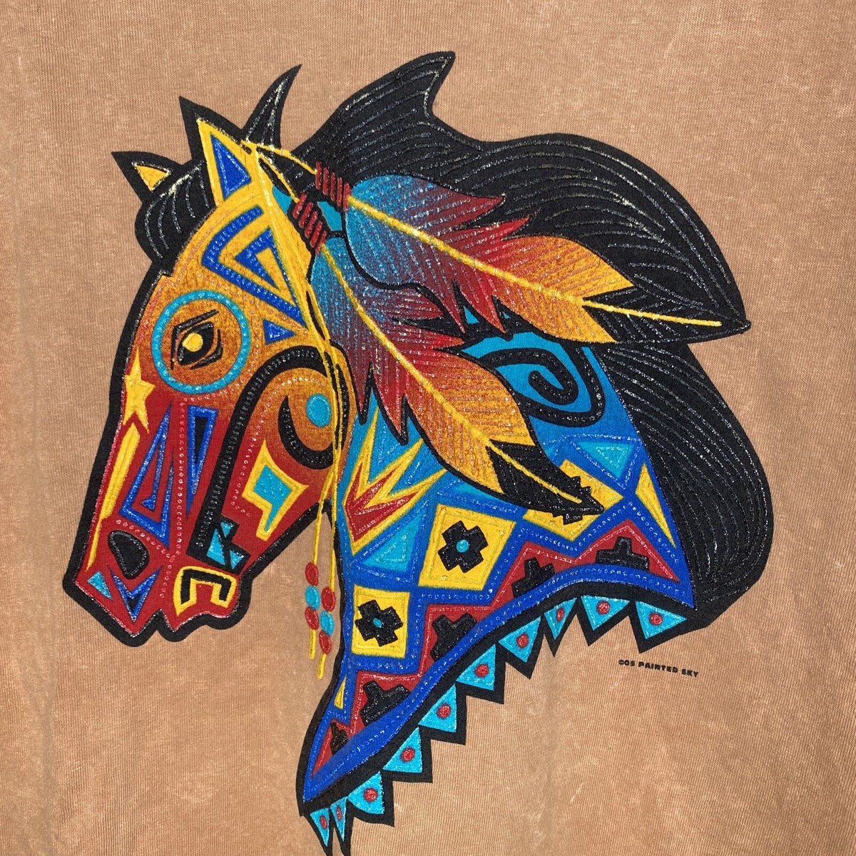 Gildan Horse Graphic Vacation T-Shirt Unisex Sz L Brown Southwest