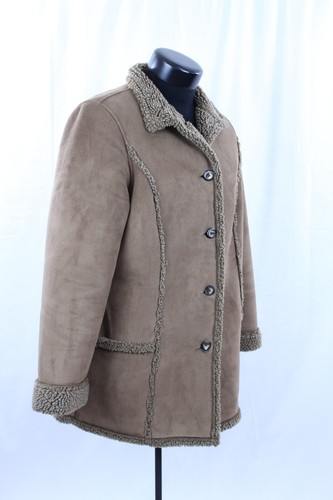 Women's LL Bean Jacket M Coat Reg Brown Suede Faux Fur Dress Winter Western Tan - Picture 12 of 17