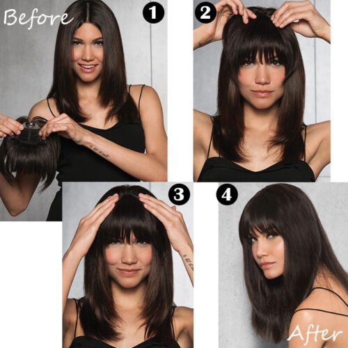 Thick Fringe Bangs 100% Remy Human Hair Extensions Clip In Hairpiece Topper Thin - Picture 11 of 29