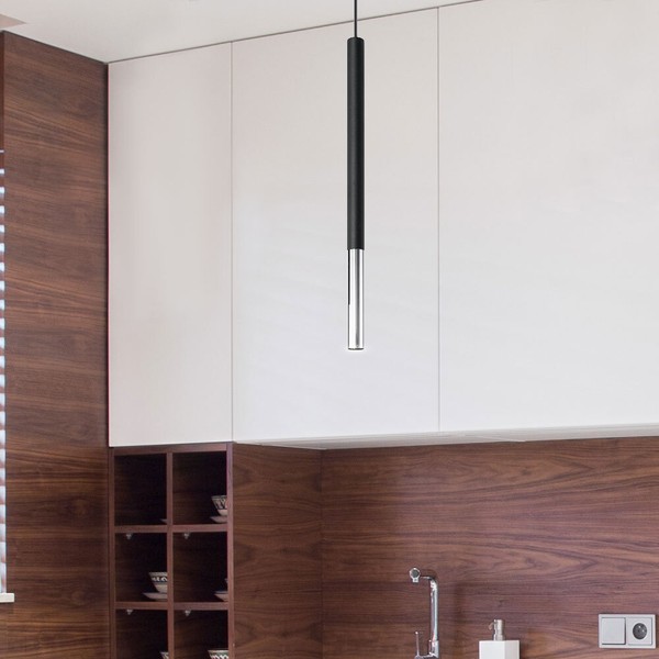 Pendel HäNge Leuchte Decken Lampe Chrom Stahl Schwarz Schlaf Zimmer Beleuchtung-image