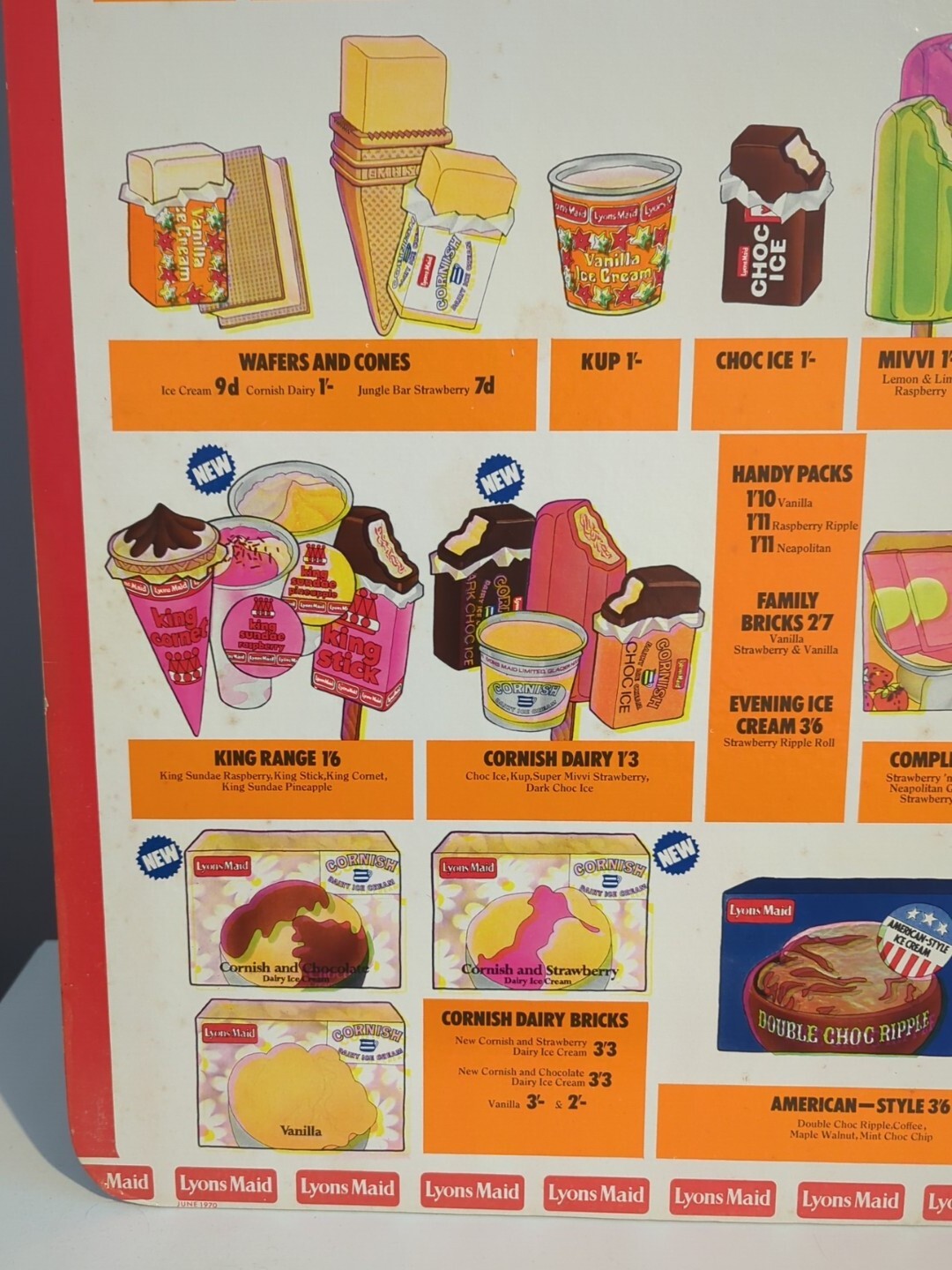 Lyons Maid Ice Cream Laminated Cardboard Shop Sign Vintage 50 x 34 Cm