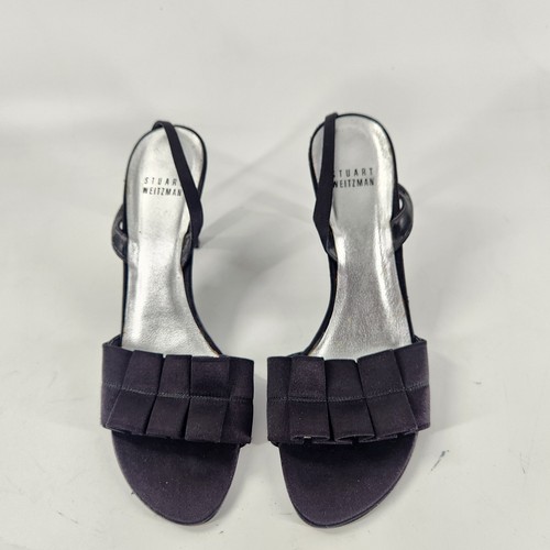 Stuart Weitzman sandalo stiletto plissettato slingback taglia 8 nero scarpa da sera Luxe - Foto 3 di 8