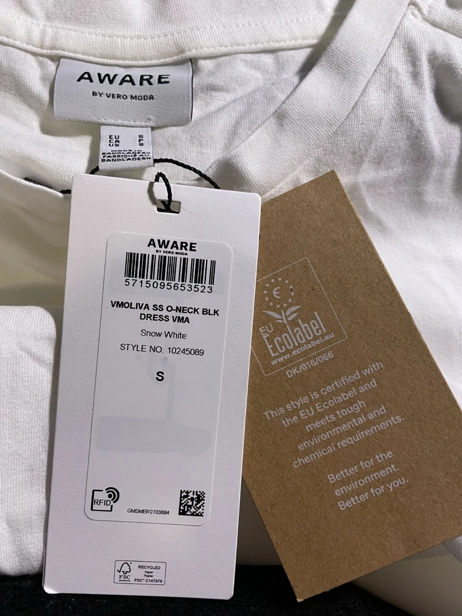 AWARE BY VERO MODA Olivia Tie Waist Organic Cotton Dress White S SMALL NEW | eBay