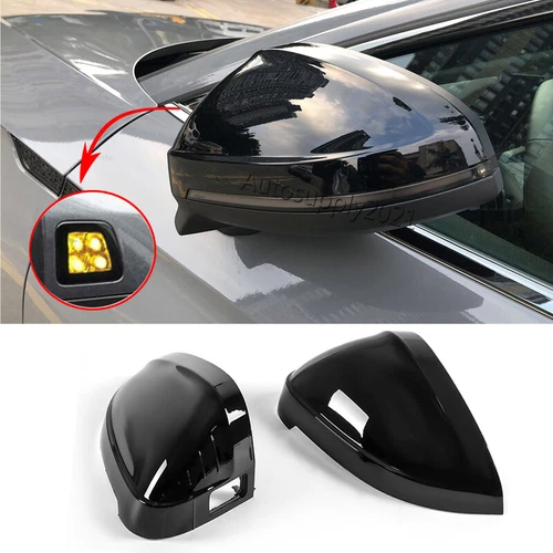 Gloss Black Mirror Cover Caps for 2016-23 Audi A4 B9 S4 A5 S5 RS5 W/ Lane Assist