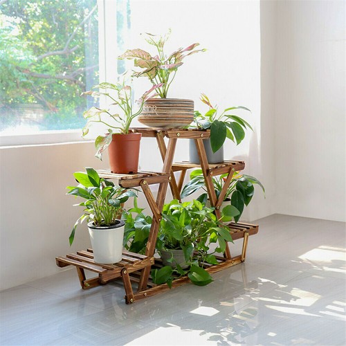 Free Standing 6 Tier Triangular Wood Flower Stand Plant Shelf Pot Display Rack - Picture 11 of 12