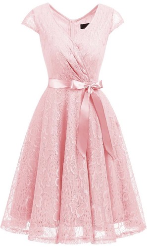 DRESSTELLS Elegant Spitzenkleid Knielang V-Ausschnitt XL