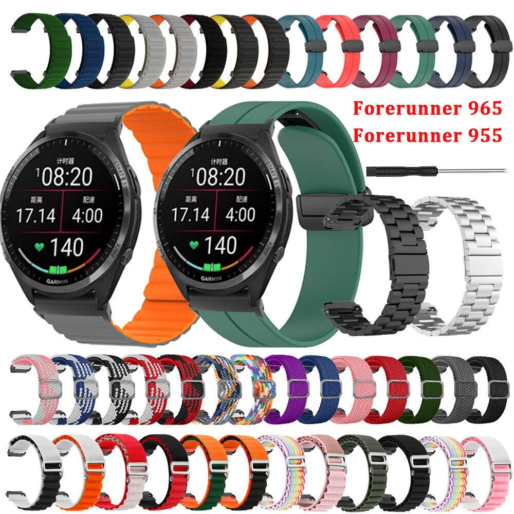 For Garmin Forerunner 965 955 Stainless Steel Silicone Watch Band Strap Bracelet