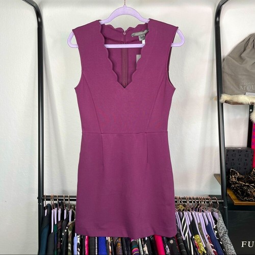 French Connection Lula Scalloped V Neck Plum Noir Dress