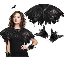 2 Pcs Mardi Gras Women Feather Shrug Cape Shawl Gothic Feather Cuffs Hallowee...