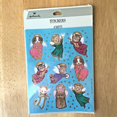 Hallmark Vintage 90s Angel Stickers Cat Dog Pig Lamb Bear 4 Sheets New 36 total