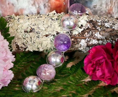 Fred Davis Bracelet Signed Amethyst Cabochons Sterling 1940's Taxco 925 Mexican - Picture 13 of 18