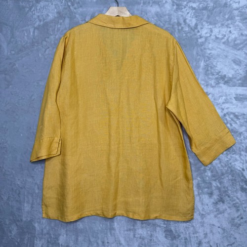 Chicos Top Womens XL Marigold Yellow 100% Linen V Neck 3/4 Sleeve Tunic Boho - Picture 2 of 13