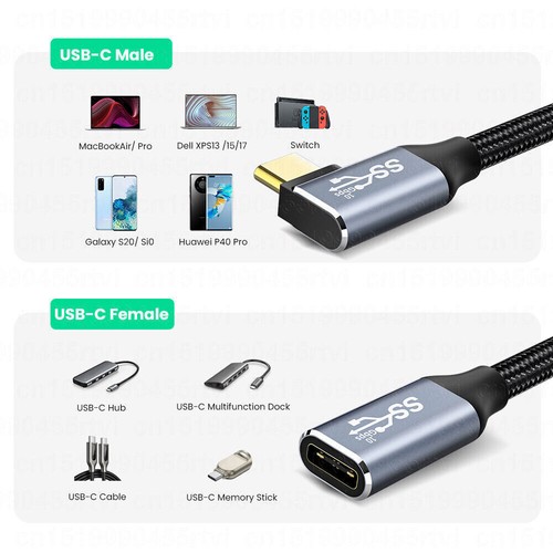 Cable de extensión USB 3.1 tipo C USB-C macho a hembra carga cable 100W 4K 10Gbps - Imagen 5 de 20