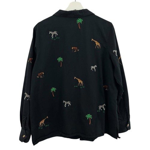 Quaker Factory Women’s Black Embroidery Jungle Animal Print Cruise Jacket Size M - Picture 2 of 5