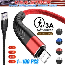 Braided Fast Charger Cable Heavy Duty USB lot Cord For iPhone 14 13 12 11 X XR 8