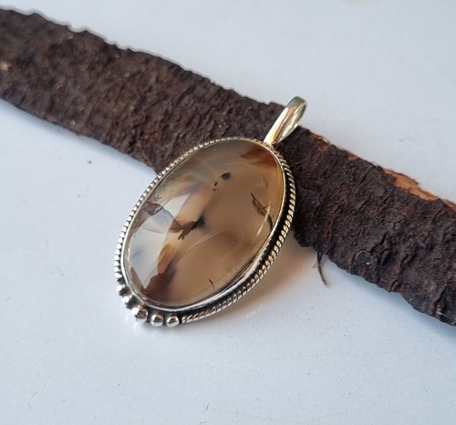 Natural Moss Agate Gemstone 925 Sterling Silver Handmade Gift Her Pendant PG1196 - Picture 3 of 3