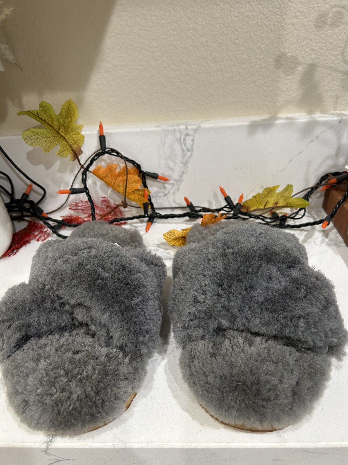 SAOLA MOU pantofola grigia soffice pelliccia di pecora con suola in gomma donna taglia US 6 EU 36