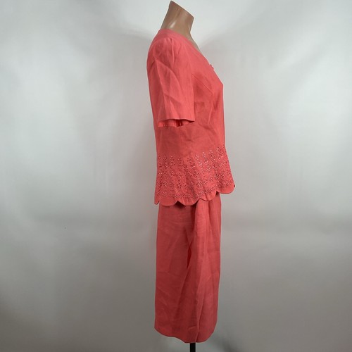 Talbots Skirt Suit 12 Jacket Skirt Coral Pink 2 pc Set Linen Blend Eyelet USA - Picture 6 of 16