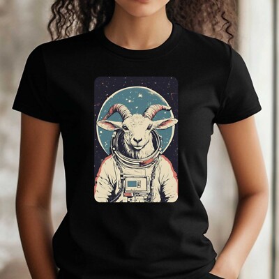 T-Shirt Frauen Ziege als Astronaut Motiv Baumwolle Größe XS bis 3XL