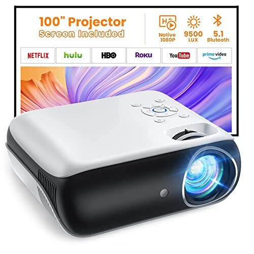 Proyector HAPPRUN, proyector Bluetooth nativo 1080P con pantalla de 100", 9500L - Imagen 1 de 9