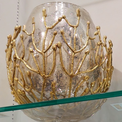 Elegante ciotola in ottone ramoscello e vetro specchiato - pezzo d'arte artigianale, John Richard - Foto 4 di 12