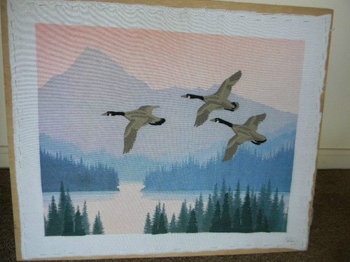 Completed Colorart Crewel by John Sojvani CANADA GEESE IN FLIGHT - 24x20 JCA New - Picture 2 of 4