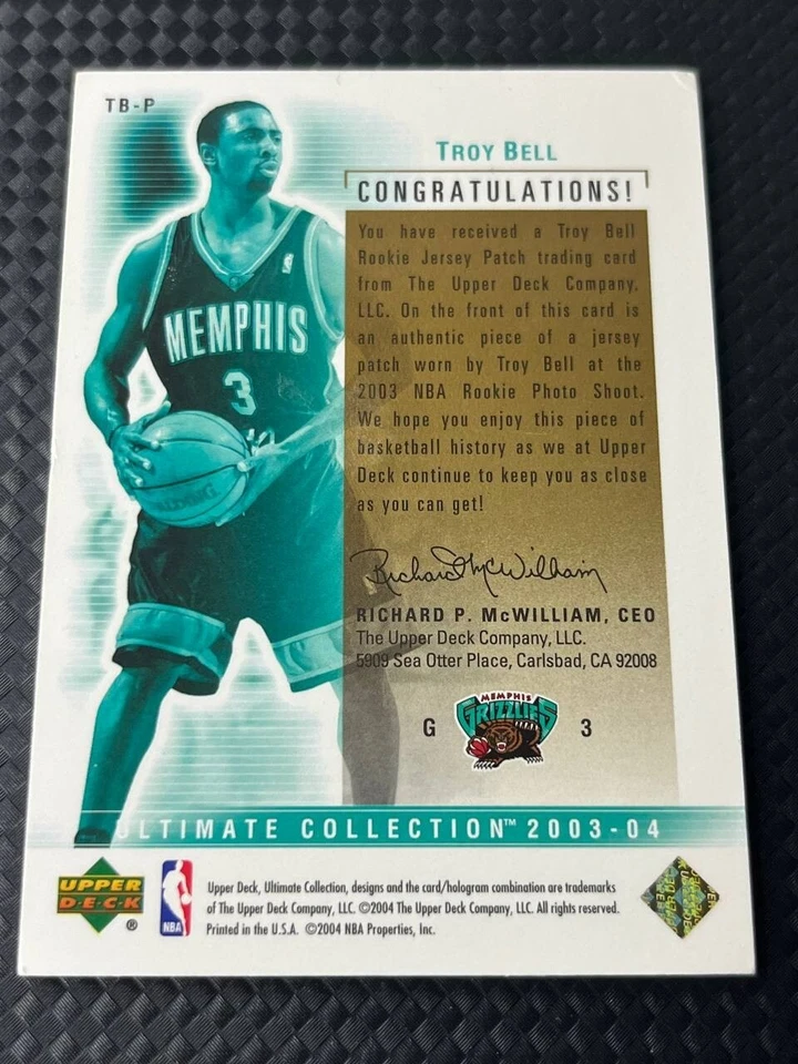 2003 Upper Deck Ultimate Collection TROY BELL GOLD ROOKIE JERSEY PATCH /100 - Image 2 of 2