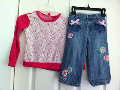  Lot of 2 Girl's Clothing Star Ride Pink Lace Top  Capri Size 6  
