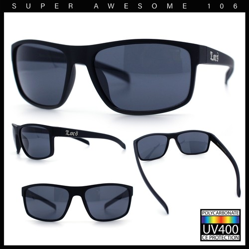 Locs Mens Matte All Black Classic 90s Street Gangster Wrap Plastic Sunglasses - Bild 3 von 8