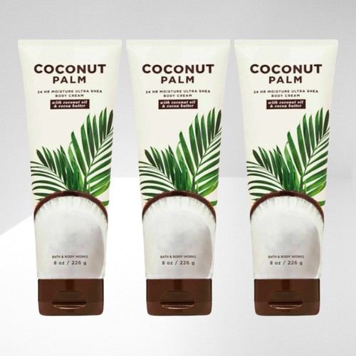 3 PACK! BATH & BODY WORKS COCONUT PALM ULTRA SHEA BODY CREAM LOTION 8 OZ LARGE