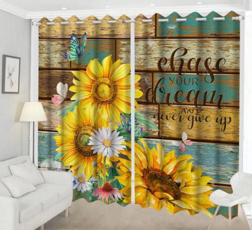 Vintage Mariposa Girasol 3D 2 Paneles Ventana Cortinas Bloqueo Tela - Imagen 3 de 11