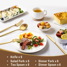 30 Piece Gold Silverware Set for 6, Stainless Steel Cutlery Set, Kitchen Utensil