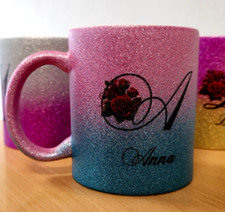 Glitzertasse mit Namen, Text, bedruckt Geschenk Personalisiert  Kaffeetasse,+BOX