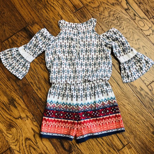 Takara Girls Multicolor Cold Shoulder Sleeve One Piece Romper Child Medium - Picture 8 of 9