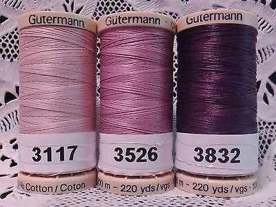 3 Gray GUTERMANN 100% cotton hand thread for Quilting 220 yard Spools