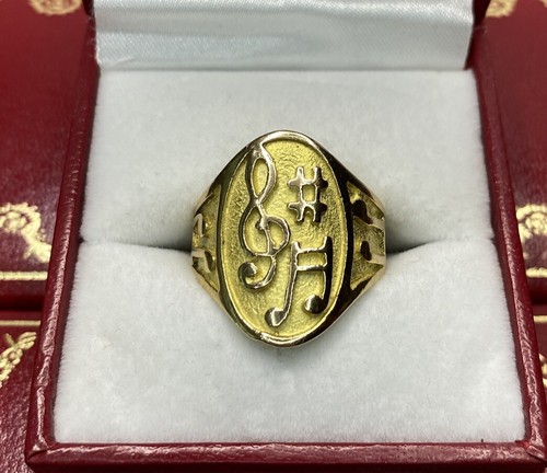 RARE 18k Yellow Gold Music Sheet Treble Musician Rock Star Piano 750 Ring 7 1/4 - Picture 1 of 14