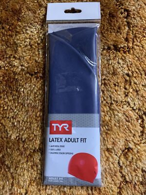 TYR Latex Adult Fit Swim Cap Navy Blue Brand New (Ages 16+) Anti Roll Edge
