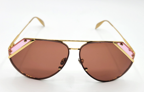 ALEXANDER MCQUEEN EDGE Gold/Pink Pilot 65mm SUNGLASSES AM0092S-002