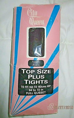 CITY QUEEN UNWORN 100% NYLON PANTY HOSE |NEARLY BLACK| PLUS SIZE HIPS 67''-72''