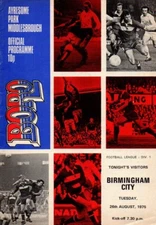1975/76 MIDDLESBROUGH 2-0 BIRMINGHAM CITY 1ST DIVISION 26.08.75 AYRESOME PK VGC