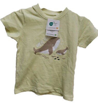 Nwt Boy 18-24 Months Yellow Whale Short Sleeve 100% Organic Cotton With Snaps