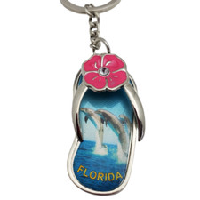 Florida Keychain Souvenir Car Key Ring Travel Tourist US State Dolphin Flip Flop