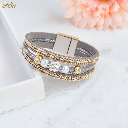 Women Multilayer Bracelet Crystal Beaded Bangles Leather Magnetic Bracelets 1Pc - Picture 3 of 17